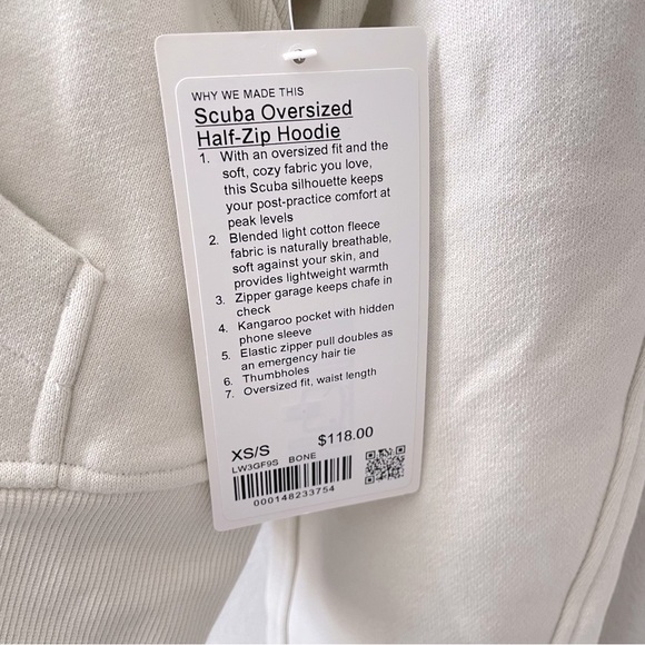 NWT Lululemon Scuba Oversized Half Zip Hoodie *Gold Zip Bone Size XS/S - Picture 5 of 10
